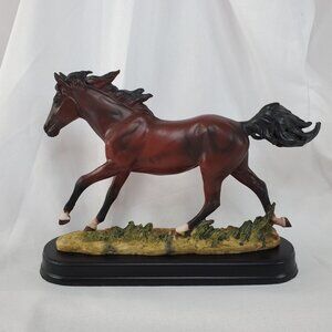 Equestrian Galloping Dark Brown Horse on Wild Pastures Statue 9.25" Long